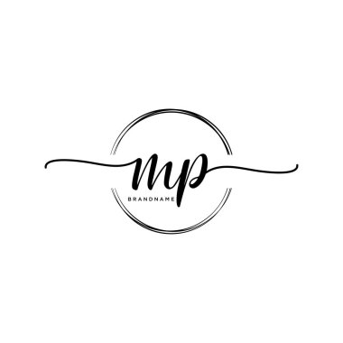 MP Initial handwriting logo with circle template vector. clipart
