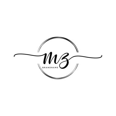 Mz Çember şablon vektörlü ilk el yazısı logosu.