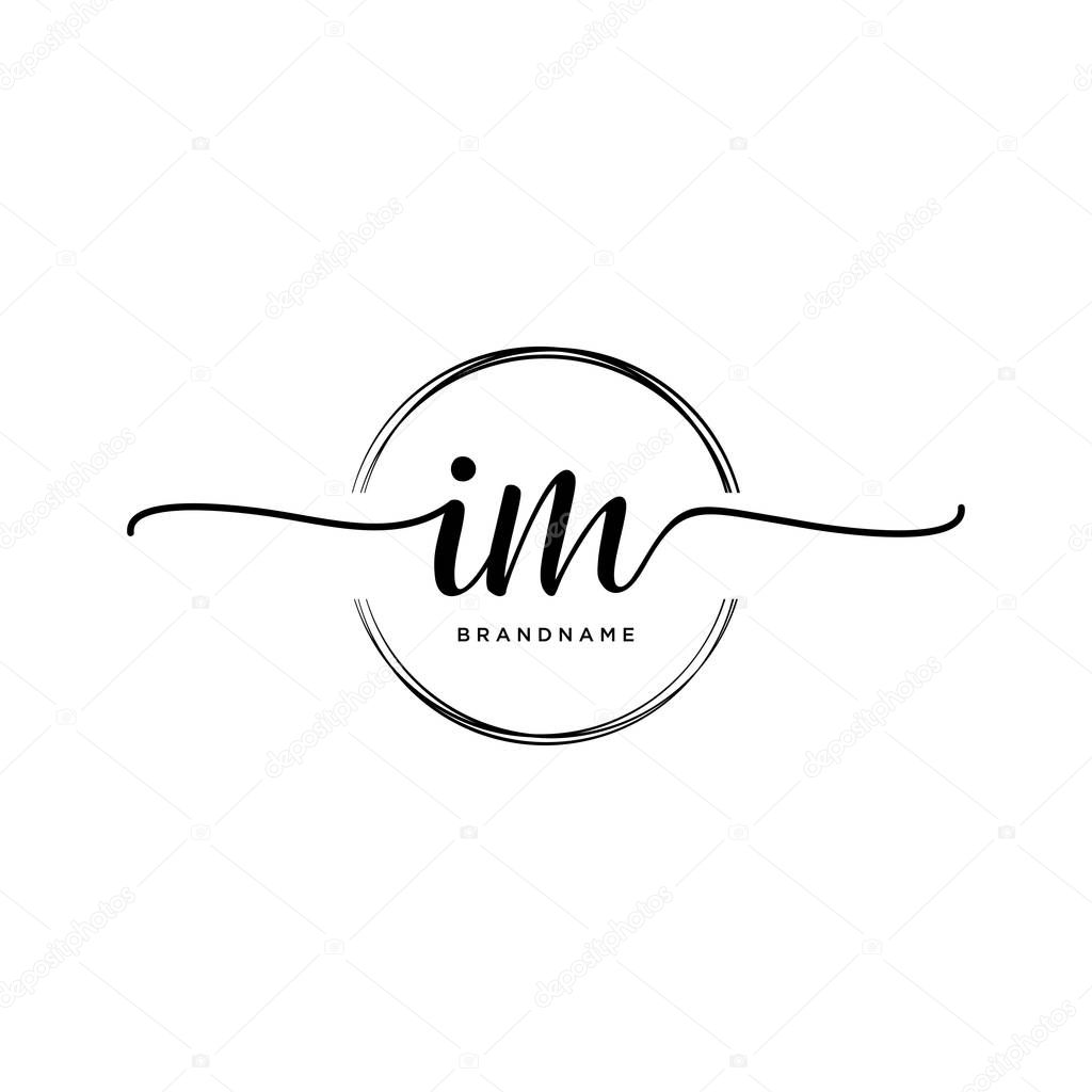 IM Initial handwriting logo with circle template vector.