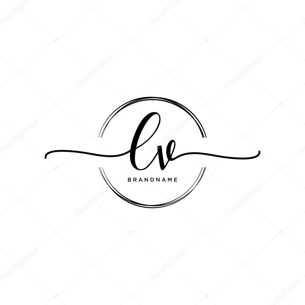 LV Initial handwriting logo with circle template vector.