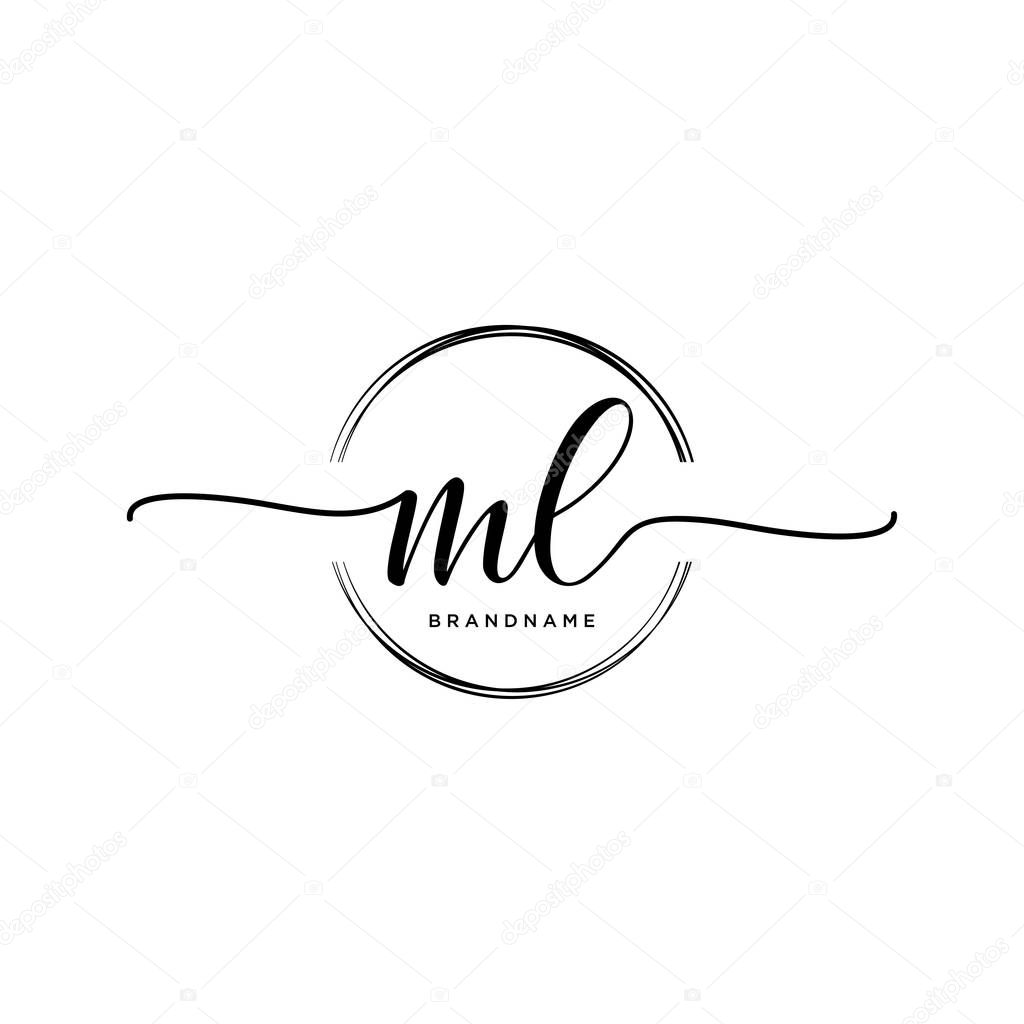 ML Initial handwriting logo with circle template vector.