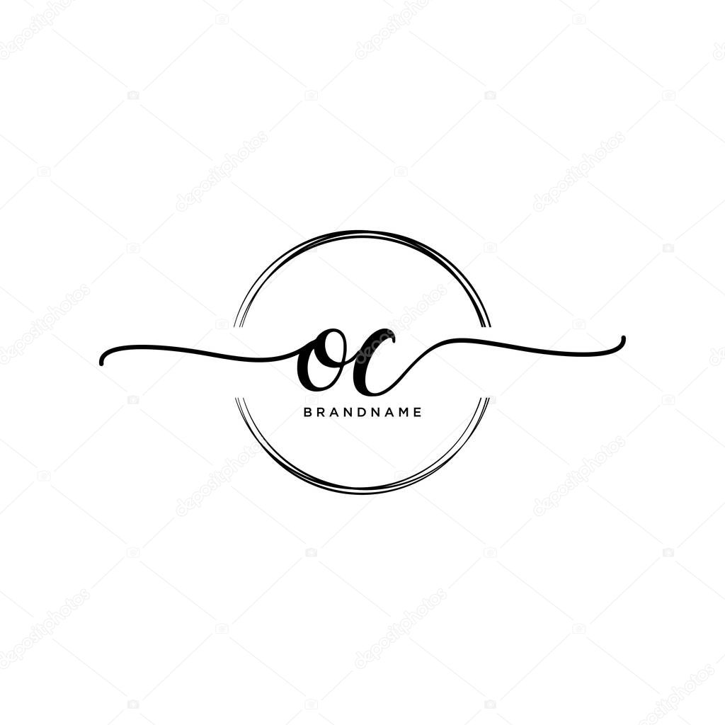 OC Initial handwriting logo with circle template vector.