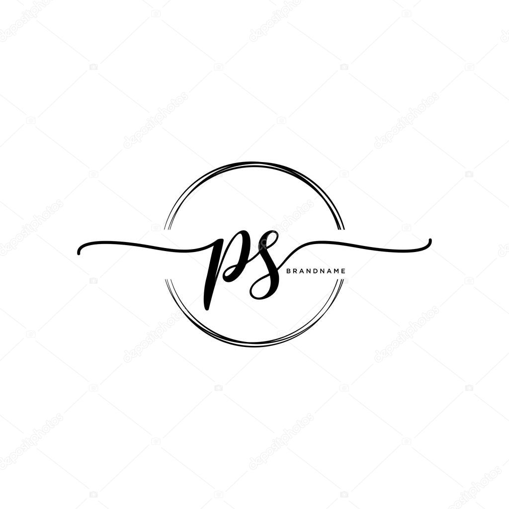 PS Initial handwriting logo with circle template vector.