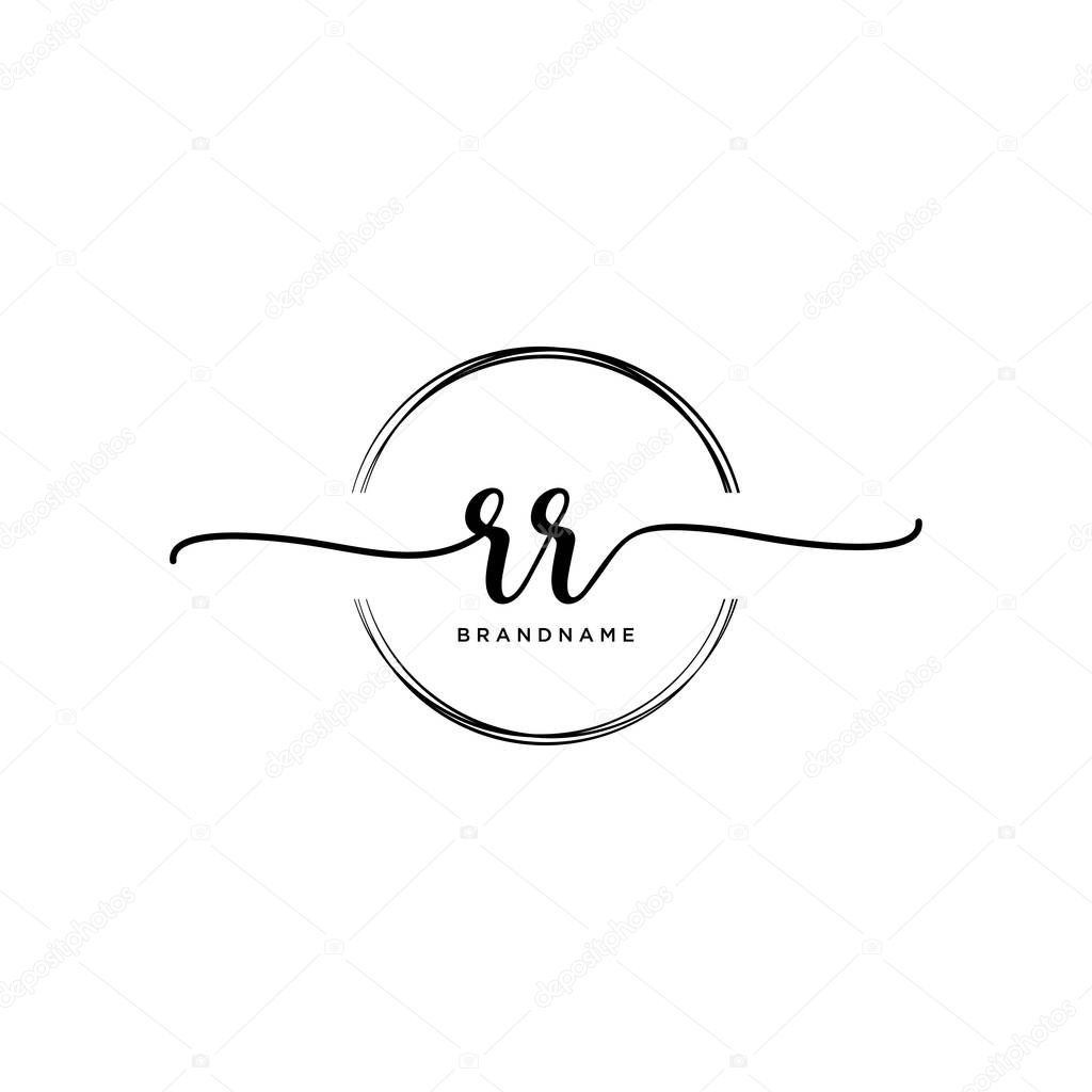 RR Initial handwriting logo with circle template vector.