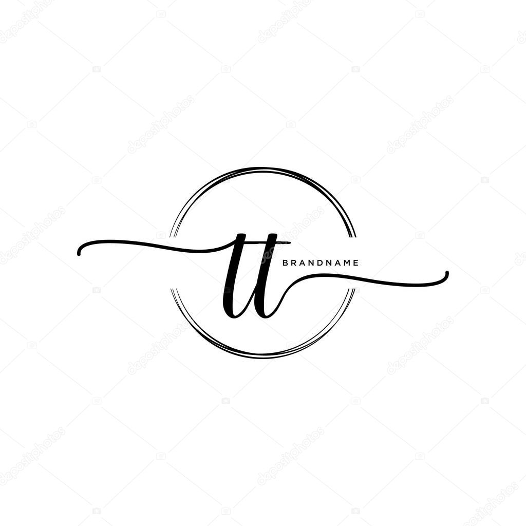 TT Initial handwriting logo with circle template vector.