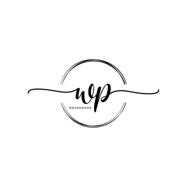 Wp Çember şablon vektörlü ilk el yazısı logosu.