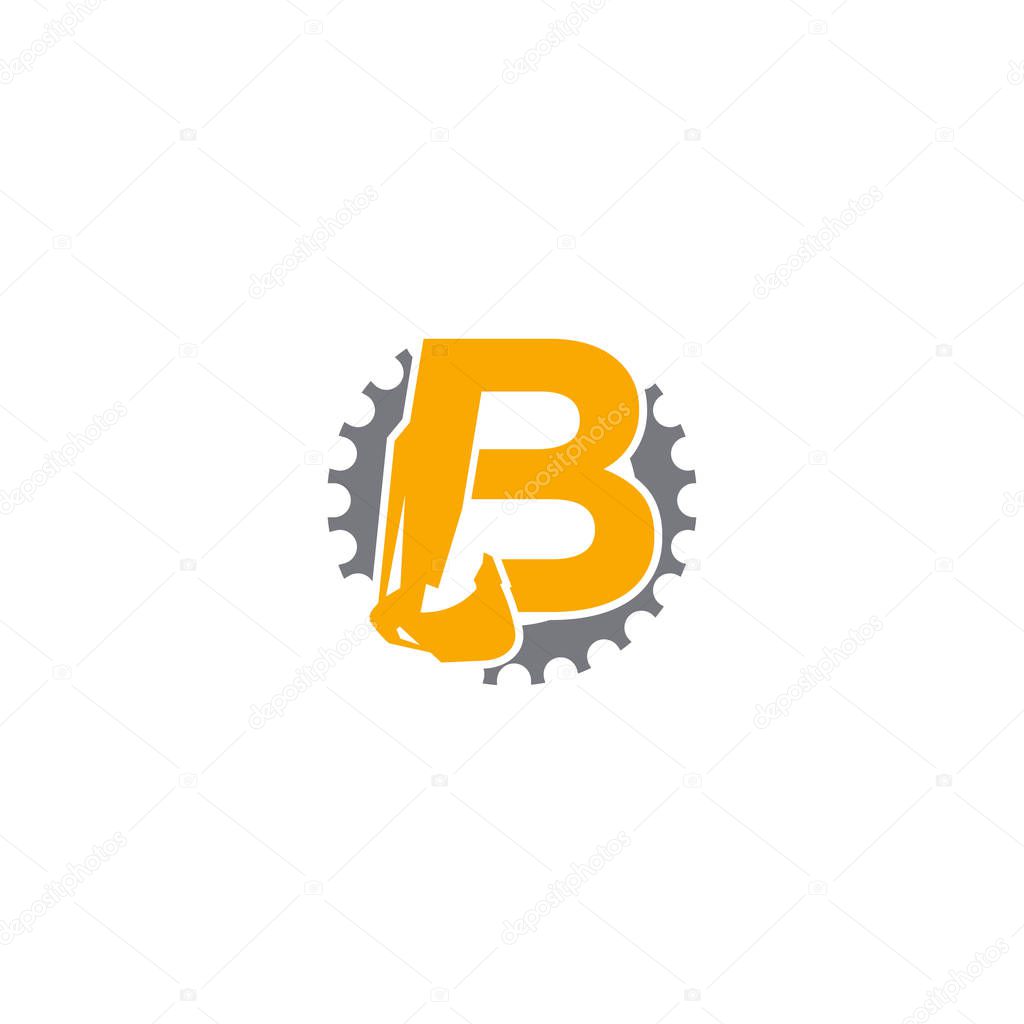 B Letter Logo Design with Excavator Creative Modern Trendy
