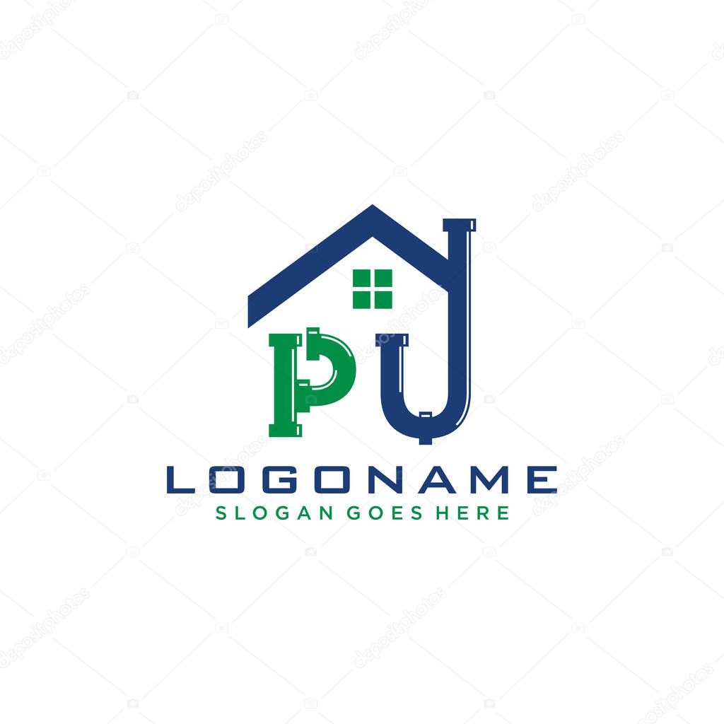 PU Initial for Plumbing Service logo icon vector.