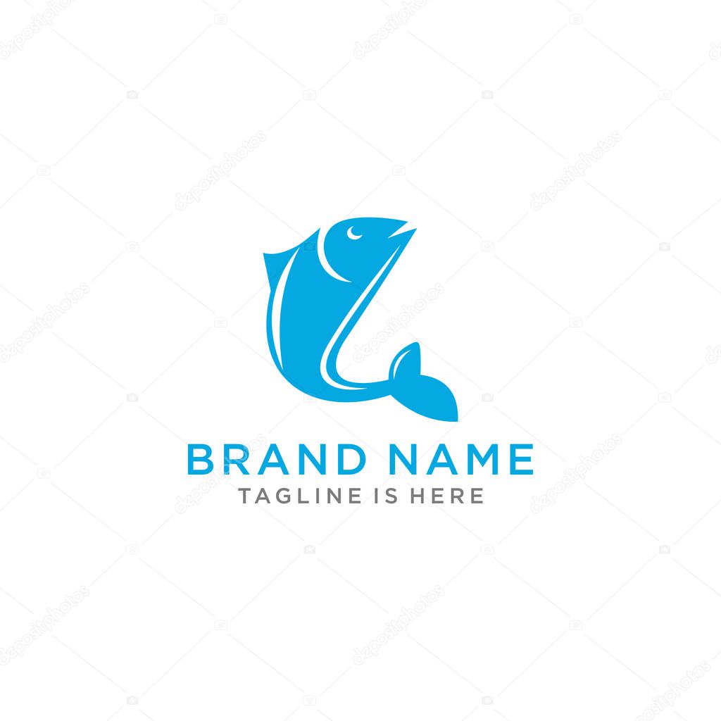 Fresh fish with wave water logo