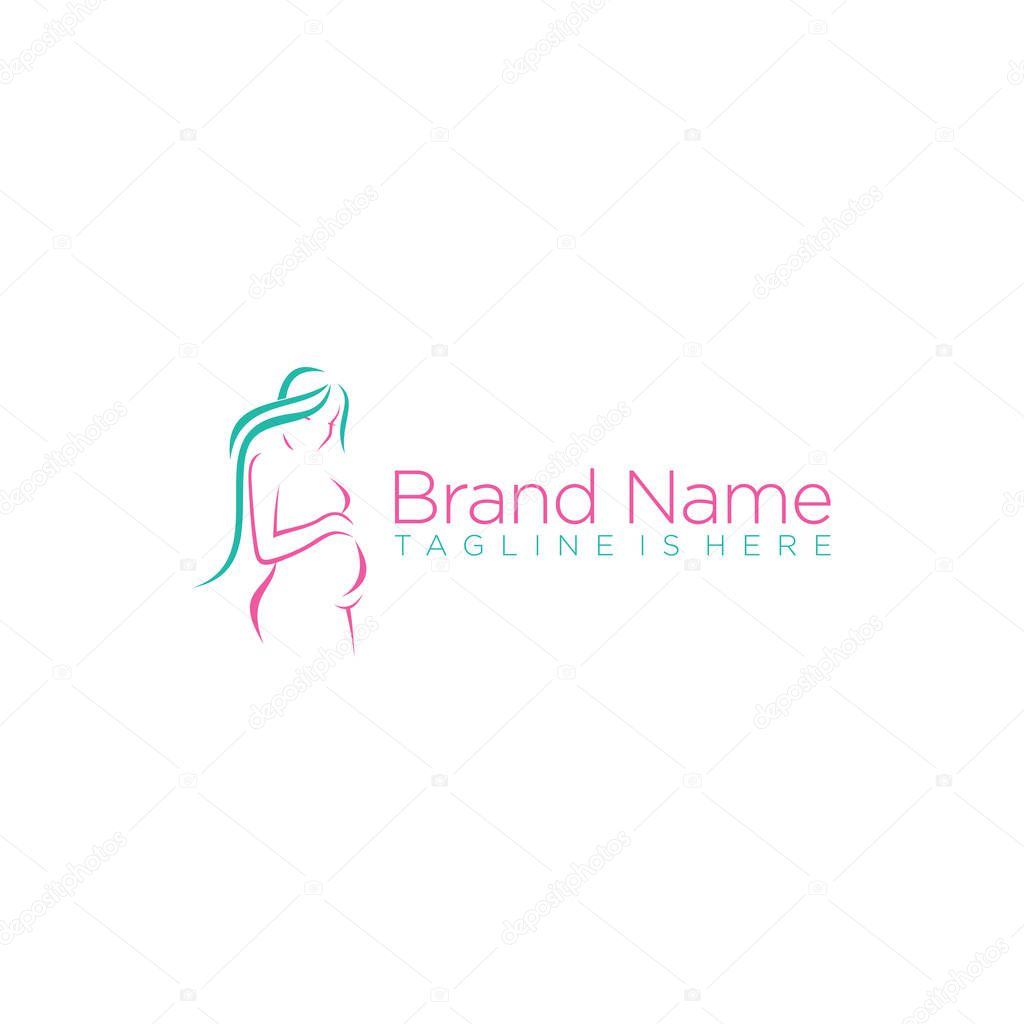 Women pregnant logo vector icon template