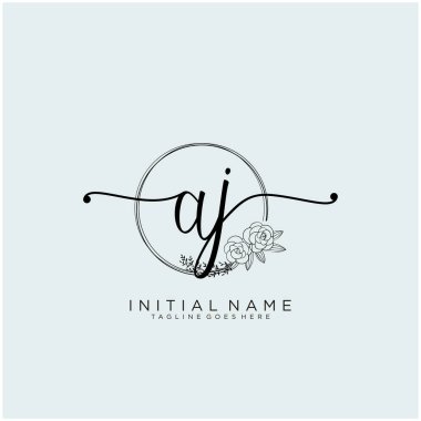 Aj Mektubu İlk Güzellik Monogramı ve zarif logo tasarımı, ilk imzadan oluşan el yazısı logosu, düğün, moda, çiçek ve botanik yaratıcı şablon tasarımı.