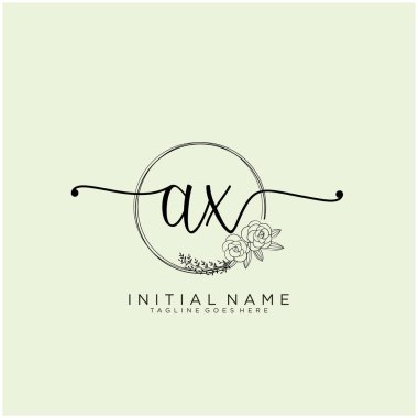 Ax Mektup İlk Güzellik Monogramı ve zarif logo tasarımı, ilk imzadan oluşan el yazısı logosu, düğün, moda, çiçek ve botanik yaratıcı şablon tasarımı.