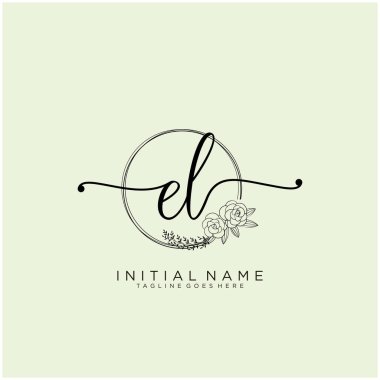 El Letter İlk Güzellik Monogramı ve zarif logo tasarımı, ilk imzadan oluşan el yazısı logosu, düğün, moda, çiçek ve botanik yaratıcı şablon tasarımı.