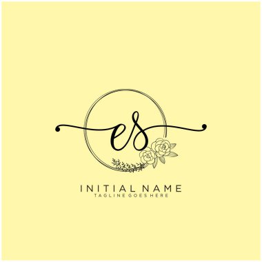 Es Letter İlk Güzellik Monogramı ve zarif logo tasarımı, ilk imzadan oluşan el yazısı logosu, düğün, moda, çiçek ve botanik yaratıcı şablon tasarımı.