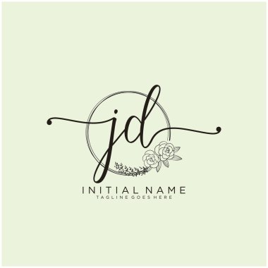 Jd Letter İlk Güzellik Monogramı ve zarif logo tasarımı, ilk imzadan oluşan el yazısı logosu, düğün, moda, çiçek ve botanik yaratıcı şablon tasarımı.
