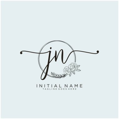 Jn Letter İlk Güzellik Monogramı ve zarif logo tasarımı, ilk imzadan oluşan el yazısı logosu, düğün, moda, çiçek ve botanik yaratıcı şablon tasarımı.
