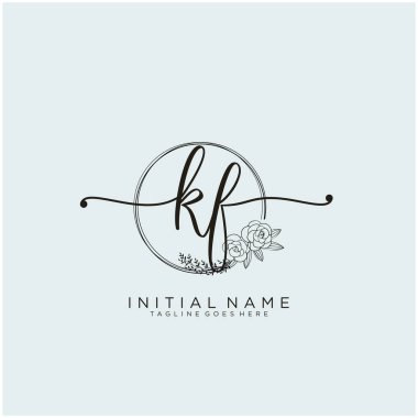 Kf Letter İlk Güzellik Monogramı ve zarif logo tasarımı, ilk imzadan oluşan el yazısı logosu, düğün, moda, çiçek ve botanik yaratıcı şablon tasarımı.