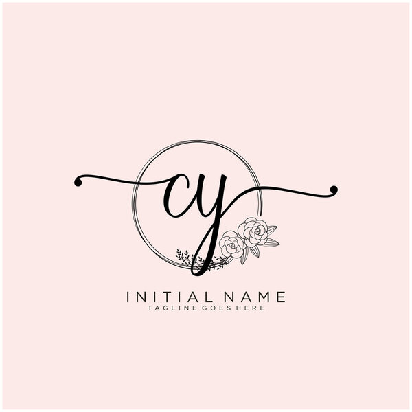 CY Letter Initial beauty monogram and elegant logo design, handwriting logo of initial signature, wedding, fashion, floral and botanical with creative template design.