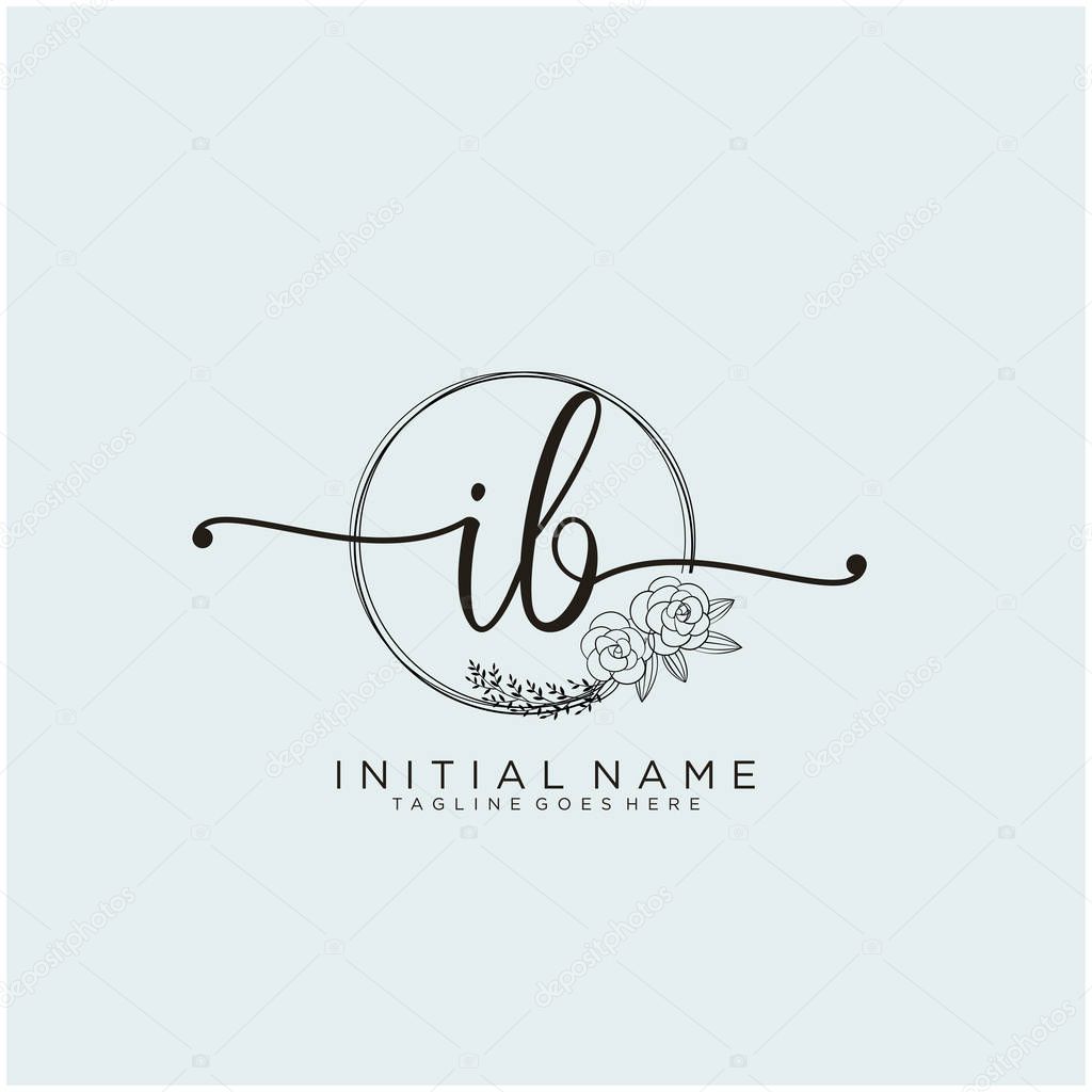 IB Letter Initial beauty monogram and elegant logo design, handwriting logo of initial signature, wedding, fashion, floral and botanical with creative template design.