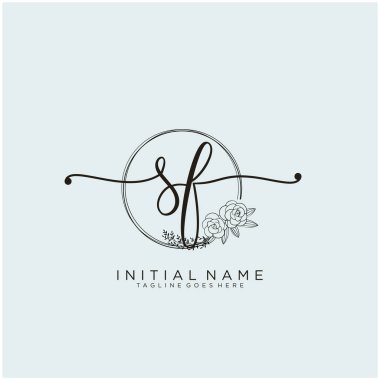 Sf Letter İlk Güzellik Monogramı ve zarif logo tasarımı, ilk imzadan oluşan el yazısı logosu, düğün, moda, çiçek ve botanik yaratıcı şablon tasarımı.