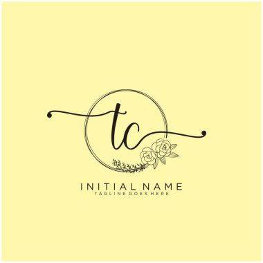 Tc Mektubu İlk Güzellik Monogramı ve zarif logo tasarımı, ilk imzadan oluşan el yazısı logosu, düğün, moda, çiçek ve botanik yaratıcı şablon tasarımı.