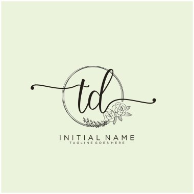 Td Letter İlk Güzellik Monogramı ve zarif logo tasarımı, ilk imzadan oluşan el yazısı logosu, düğün, moda, çiçek ve botanik yaratıcı şablon tasarımı.