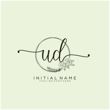 Ud Harf İlk Güzellik Monogramı ve zarif logo tasarımı, ilk imzadan oluşan el yazısı logosu, düğün, moda, çiçek ve botanik yaratıcı şablon tasarımı.