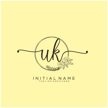 Uk Harfi İlk Güzellik Monogramı ve zarif logo tasarımı, ilk imzadan oluşan el yazısı logosu, düğün, moda, çiçek ve botanik yaratıcı şablon tasarımı.