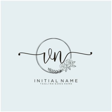Vn Harfi İlk Güzellik Monogramı ve zarif logo tasarımı, ilk imzadan oluşan el yazısı logosu, düğün, moda, çiçek ve botanik yaratıcı şablon tasarımı.