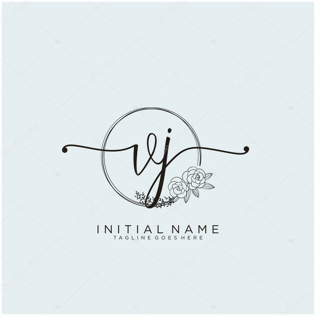 VJ Letter Initial beauty monogram and elegant logo design, handwriting logo of initial signature, wedding, fashion, floral and botanical with creative template design.