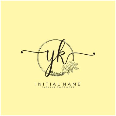 Yk Letter İlk Güzellik Monogramı ve zarif logo tasarımı, ilk imzadan oluşan el yazısı logosu, düğün, moda, çiçek ve botanik yaratıcı şablon tasarımı.