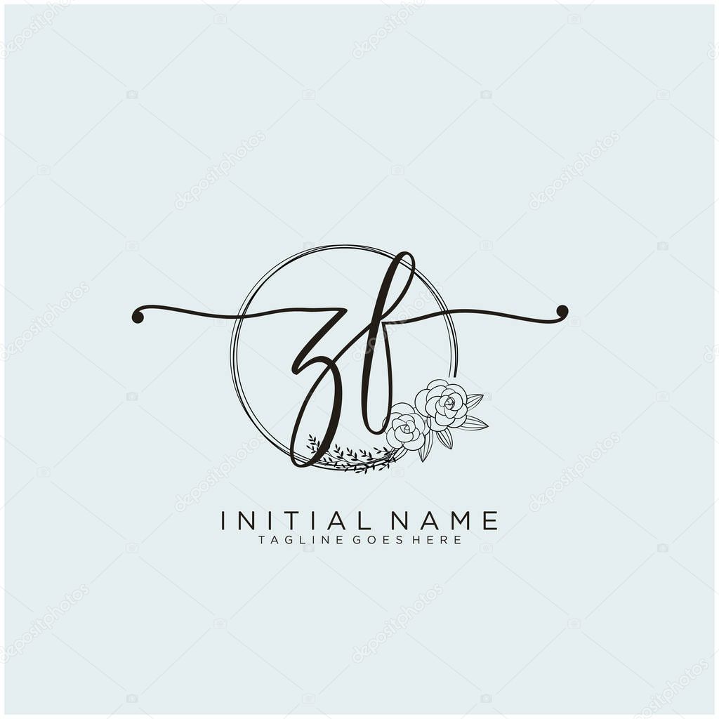 ZF Letter Initial beauty monogram and elegant logo design, handwriting logo of initial signature, wedding, fashion, floral and botanical with creative template design.