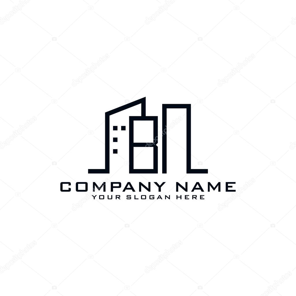 Letter BN With Building For Construction Company Logo