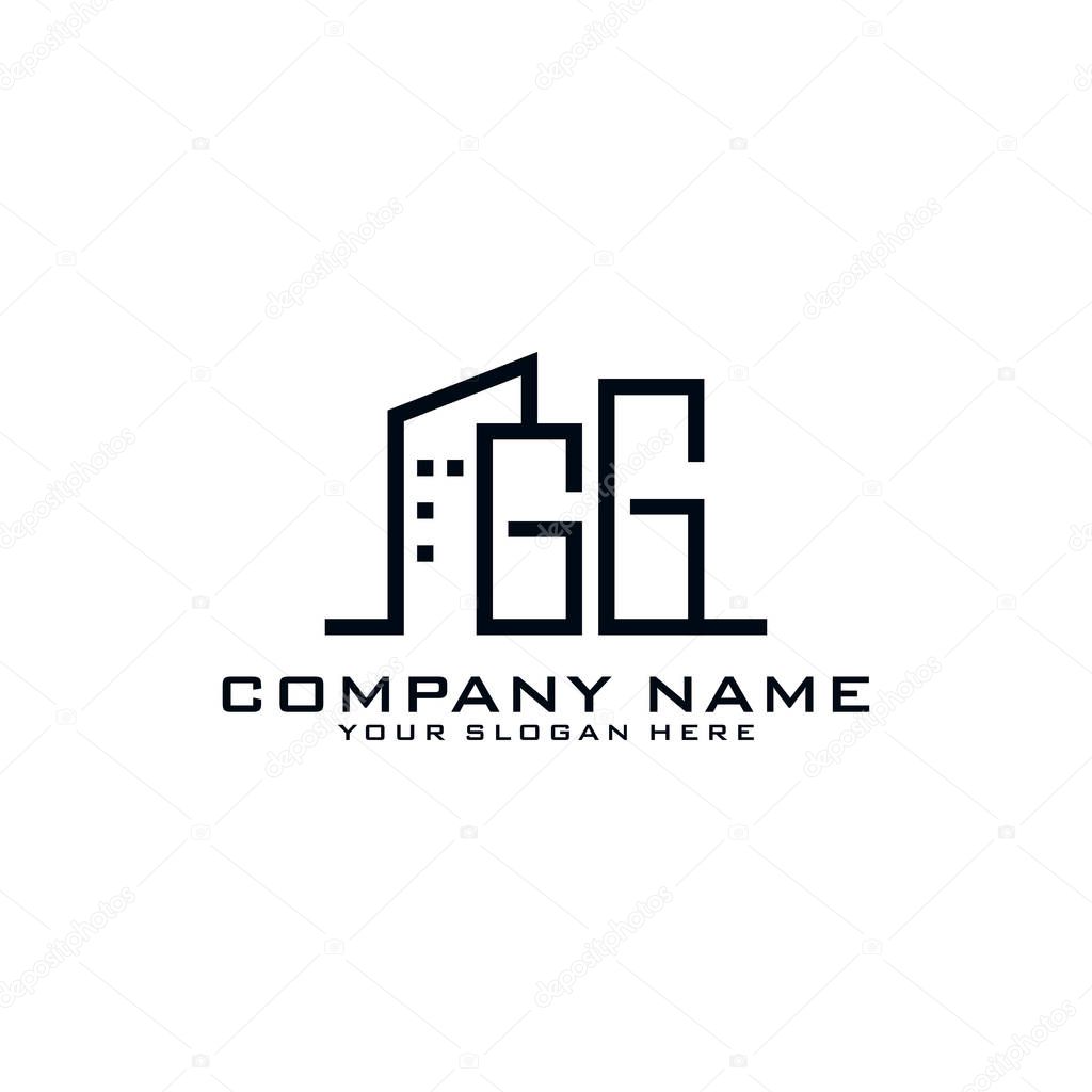 Letter GG With Building For Construction Company Logo