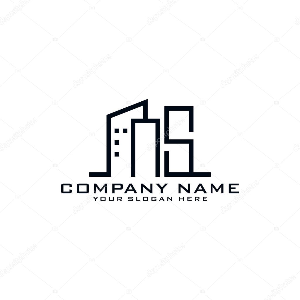 Letter NS With Building For Construction Company Logo