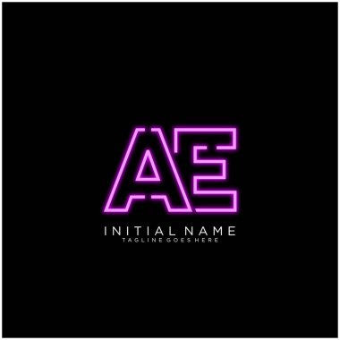 Parlak Neon ile Ae harfi logo simgesi tasarımı, Semboller Vektör ile imzalanır. Gece Şovu Gece Kulübü.