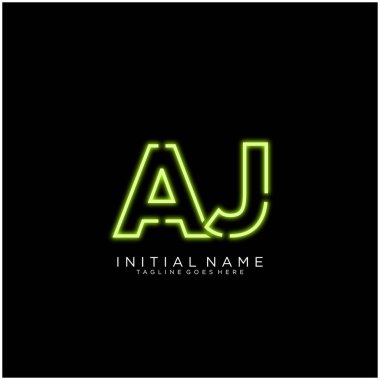 Parlak Neon 'lu Harf Aj logo tasarımı, Vektör' de Semboller İmzası. Gece Şovu Gece Kulübü.