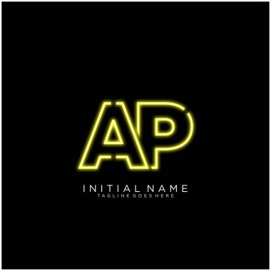Parlak Neon 'lu Harf Ap logosu tasarımı, Vektör' de Semboller İmzası. Gece Şovu Gece Kulübü.