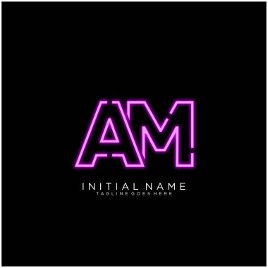 Parlak Neon 'lu Harf Am logo tasarımı, Vektör' de Semboller İşareti. Gece Şovu Gece Kulübü.