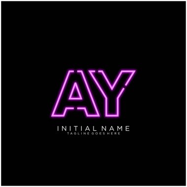 Parlak Neon ile Ay harfi logo tasarımı, Semboller Vektör ile imzalanır. Gece Şovu Gece Kulübü.
