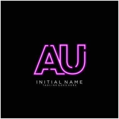 Parlak Neon ile Au harfi logo tasarımı, Semboller Vektör ile imzalanır. Gece Şovu Gece Kulübü.