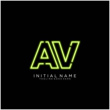 Parlak Neon ile harf Av logosu tasarımı, Semboller Vektör ile imzalanır. Gece Şovu Gece Kulübü.