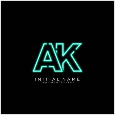 Parlak Neon 'lu Harf Ak logo tasarımı, Vektör' de Semboller İmzası. Gece Şovu Gece Kulübü.