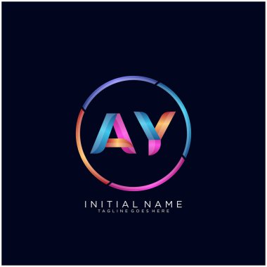 İlk harf Ay eğrisi yuvarlak logo, siyah arkaplan üzerinde rengarenk parlak renkler 