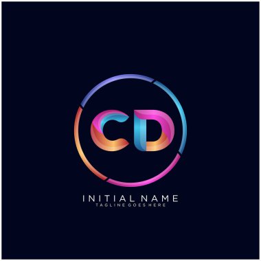 İlk harf Cd eğrisi yuvarlak logo, siyah arkaplan üzerinde rengarenk parlak renkler 