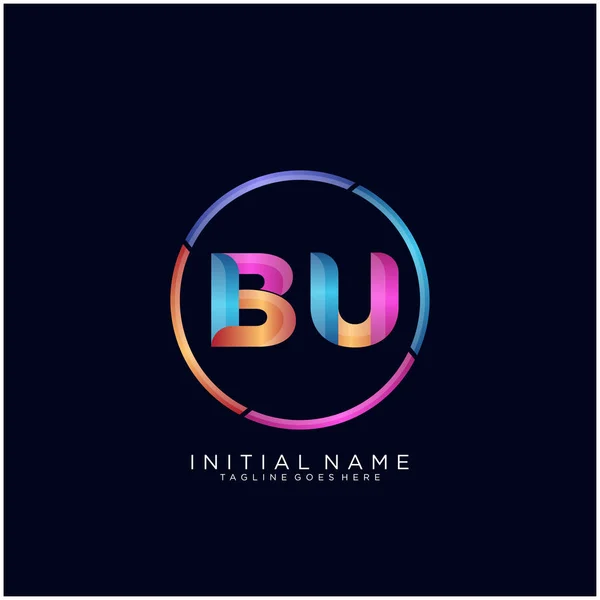 Initial letter BU curve rounded logo, gradient vibrant colorful glossy colors on black background