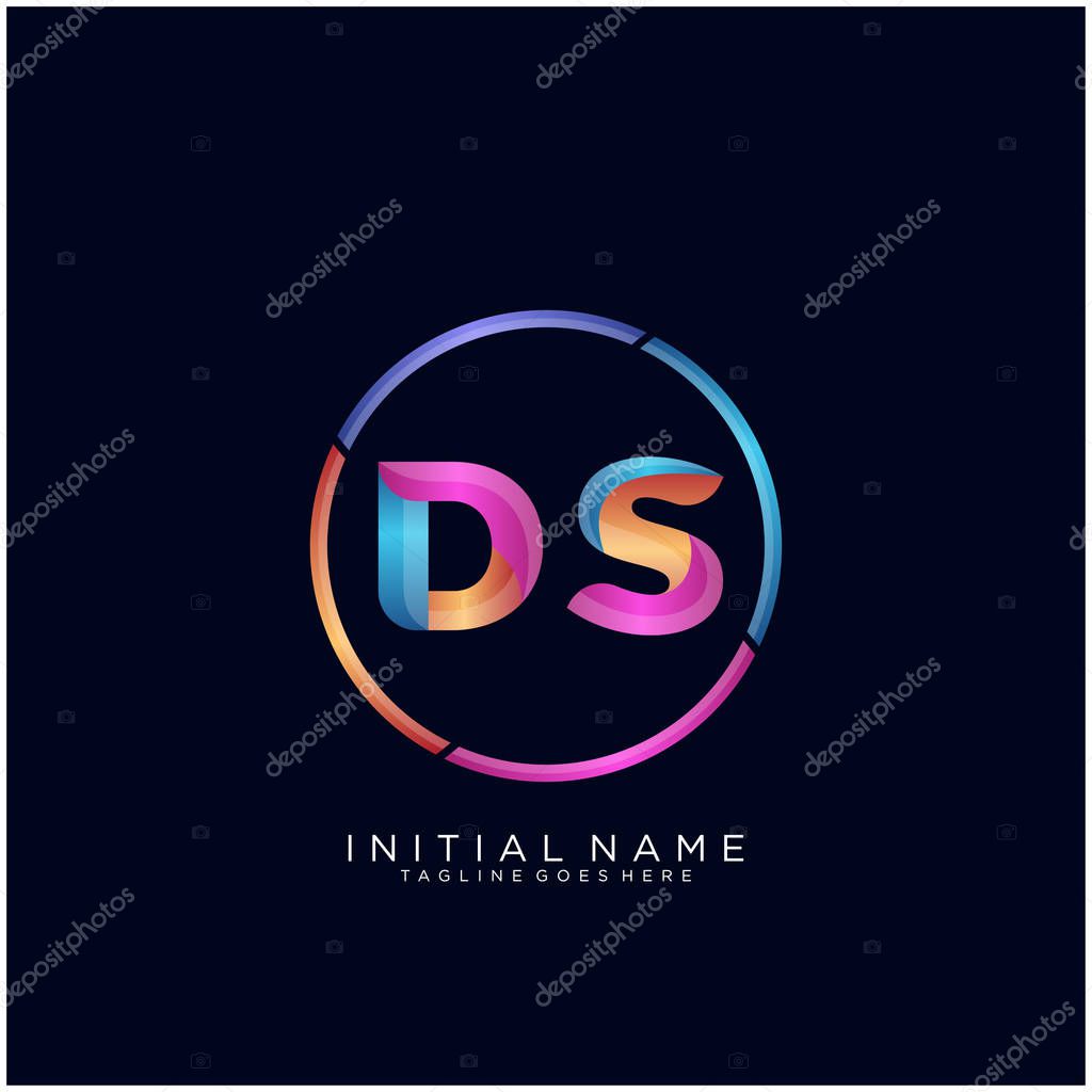 Initial letter DS curve rounded logo, gradient vibrant colorful glossy colors on black background