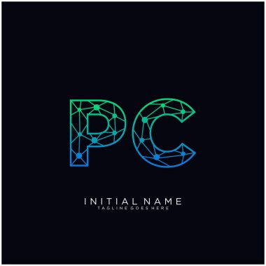 Harf Pc soyut çizgi sanat logo şablonu.