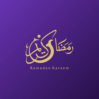 Ramazan Kareem tebrik kartı. Sosyal medya Ramadhan Mübarek 'in şablonunu gönderdi. Tercümesi: Mutlu Ramazanlar. Müslümanlar için bir aylık oruç. Arapça Kaligrafi. Vektör İllüstrasyonu