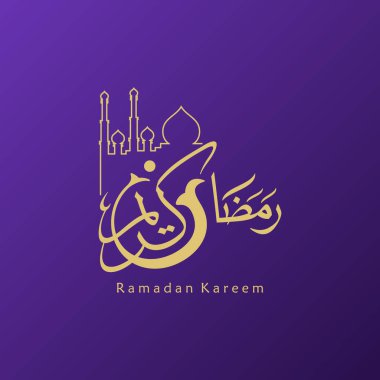 Ramazan Kareem tebrik kartı. Sosyal medya Ramadhan Mübarek 'in şablonunu gönderdi. Tercümesi: Mutlu Ramazanlar. Müslümanlar için bir aylık oruç. Arapça Kaligrafi. Vektör İllüstrasyonu